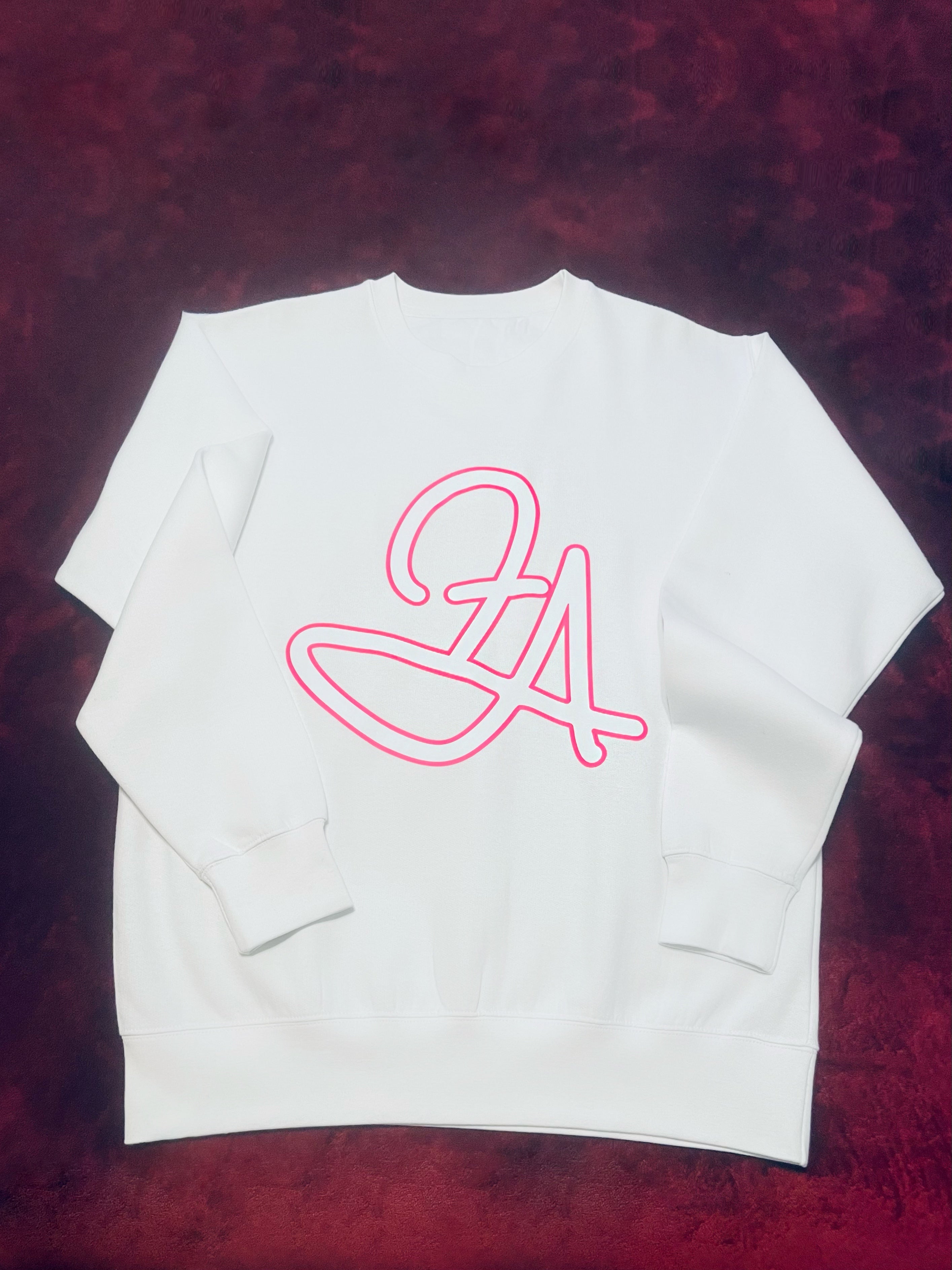 Fallon Aurielle & F.A. Unisex Signature Crewneck Sweater (White & Neon Pink)