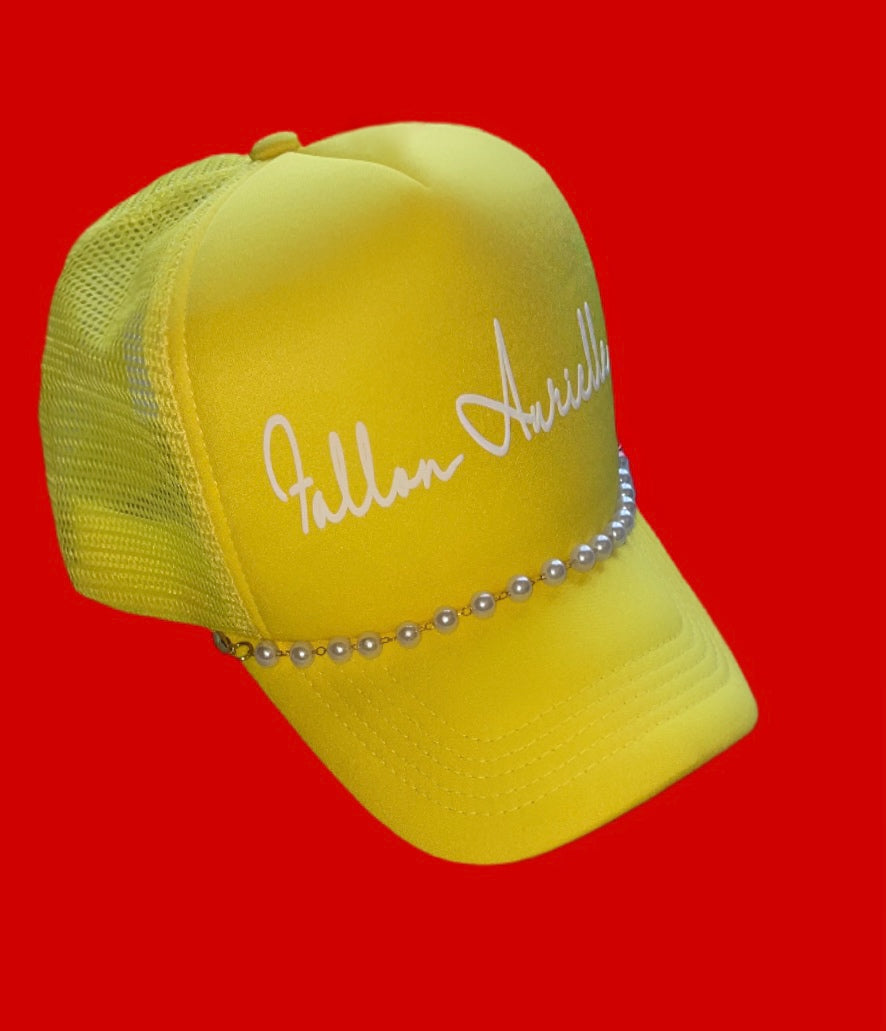 Fallon Aurielle Signature Classic Pearl Trucker Snapback Hat (Yellow & White)