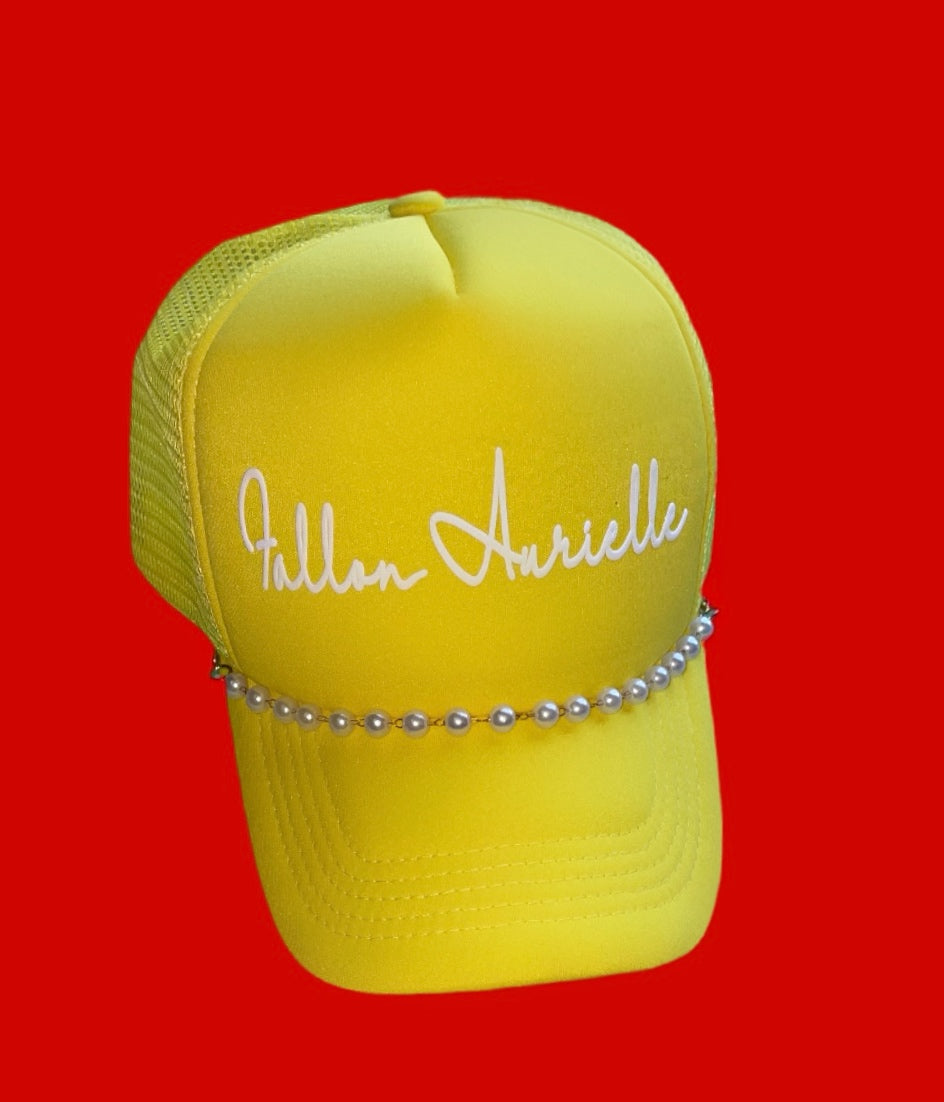 Fallon Aurielle Signature Classic Pearl Trucker Snapback Hat (Yellow & White)