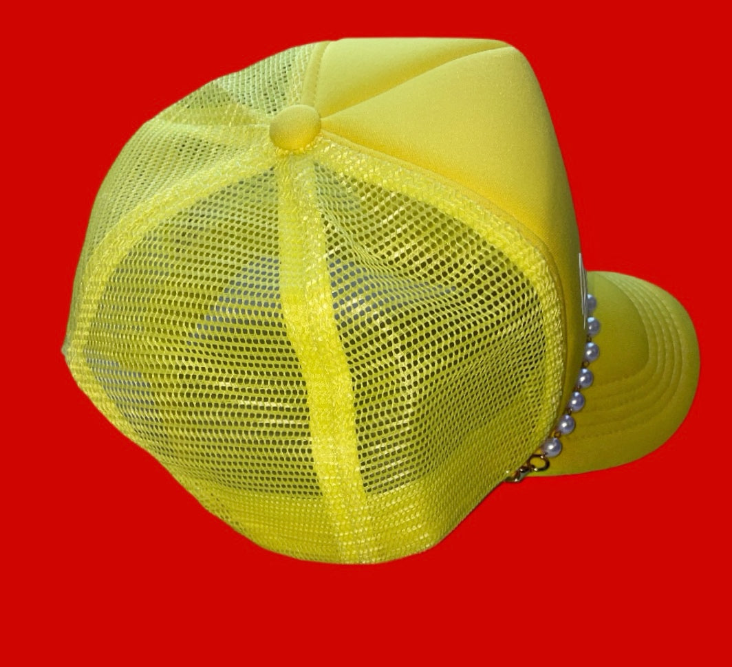 Fallon Aurielle Signature Classic Pearl Trucker Snapback Hat (Yellow & White)