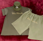 Fallon Aurielle & F.A. Unisex Signature 3 Piece Short Set (Olive Green, Gold & White)