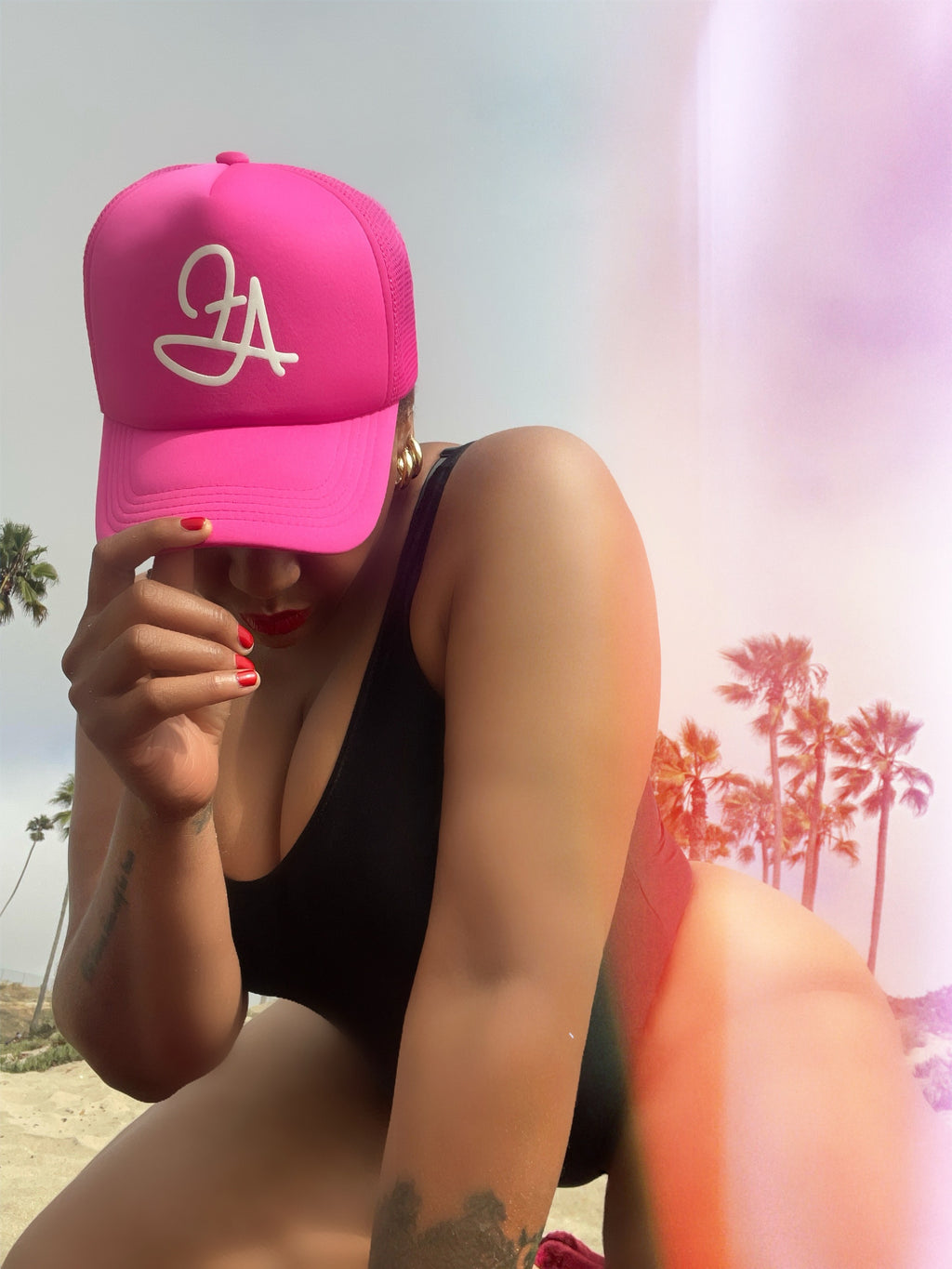Fallon Aurielle F.A. Signature Classic Trucker Snapback Hat (Neon Pink & White)