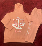 Fallon Aurielle Unisex Signature Libra Scales Logo & Name Zodiac Jogging Set (Peach, White & Red)