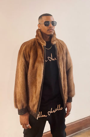 Fallon Aurielle Mink & Lamb Leather Reversible Jacket (Natural Brown)