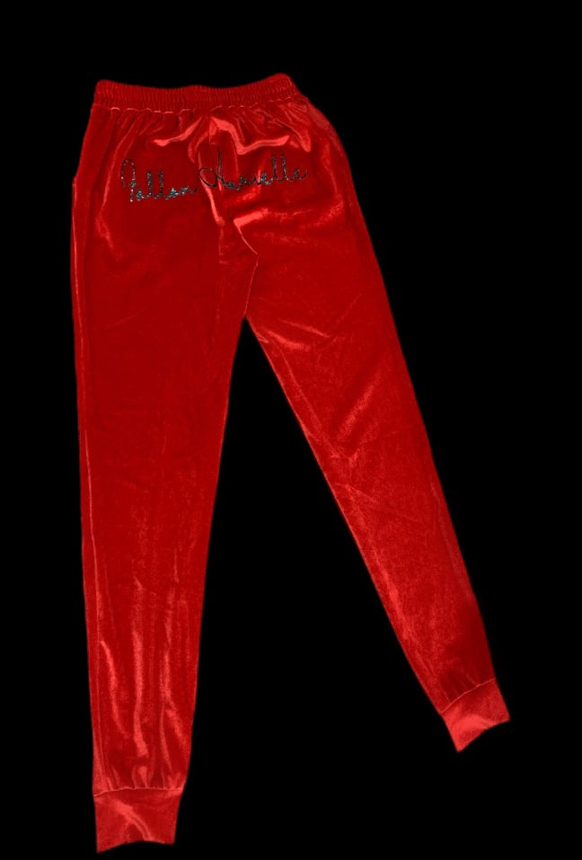 Fallon Aurielle Signature Classic Velour Jogging Set (Red & Black Sparkle)