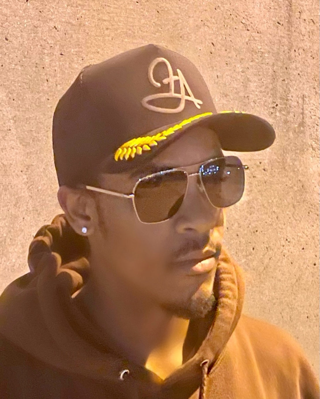 Fallon Aurielle F.A. Signature Classic Embroidered Trucker Snapback Hat (Black & Yellow Gold)