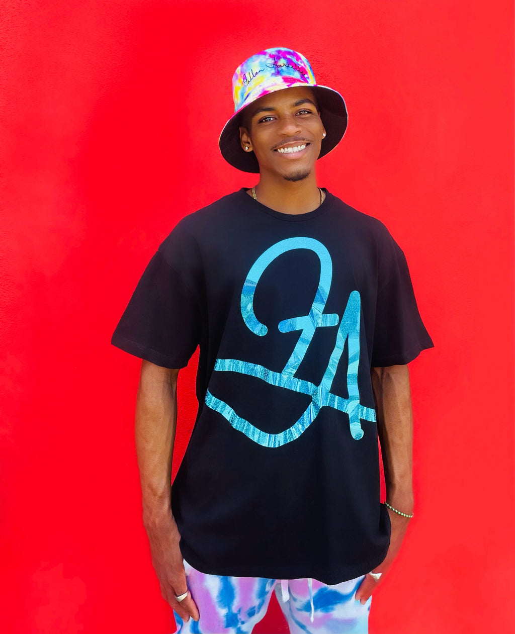 Fallon Aurielle & XL F.A. Initial Unisex Signature T-Shirt (Black & Teal Sparkle)