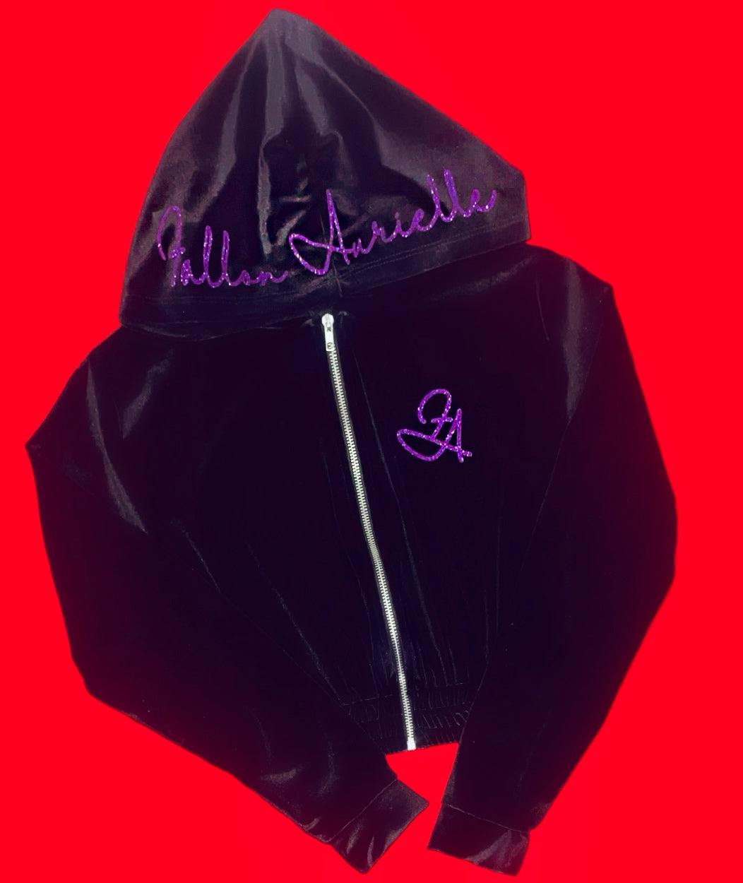 Fallon Aurielle Signature Classic Velour Jogging Set (Black & Purple Sparkle)