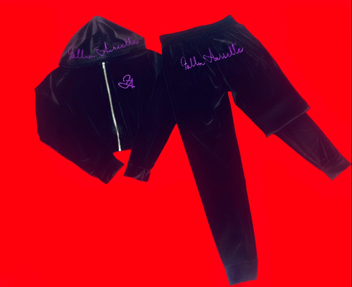 Fallon Aurielle Signature Classic Velour Jogging Set (Black & Purple Sparkle)