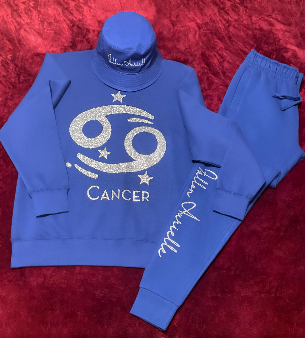 Fallon Aurielle Unisex Signature Cancer Logo & Name Zodiac Jogger Set (Royal Blue & Silver)