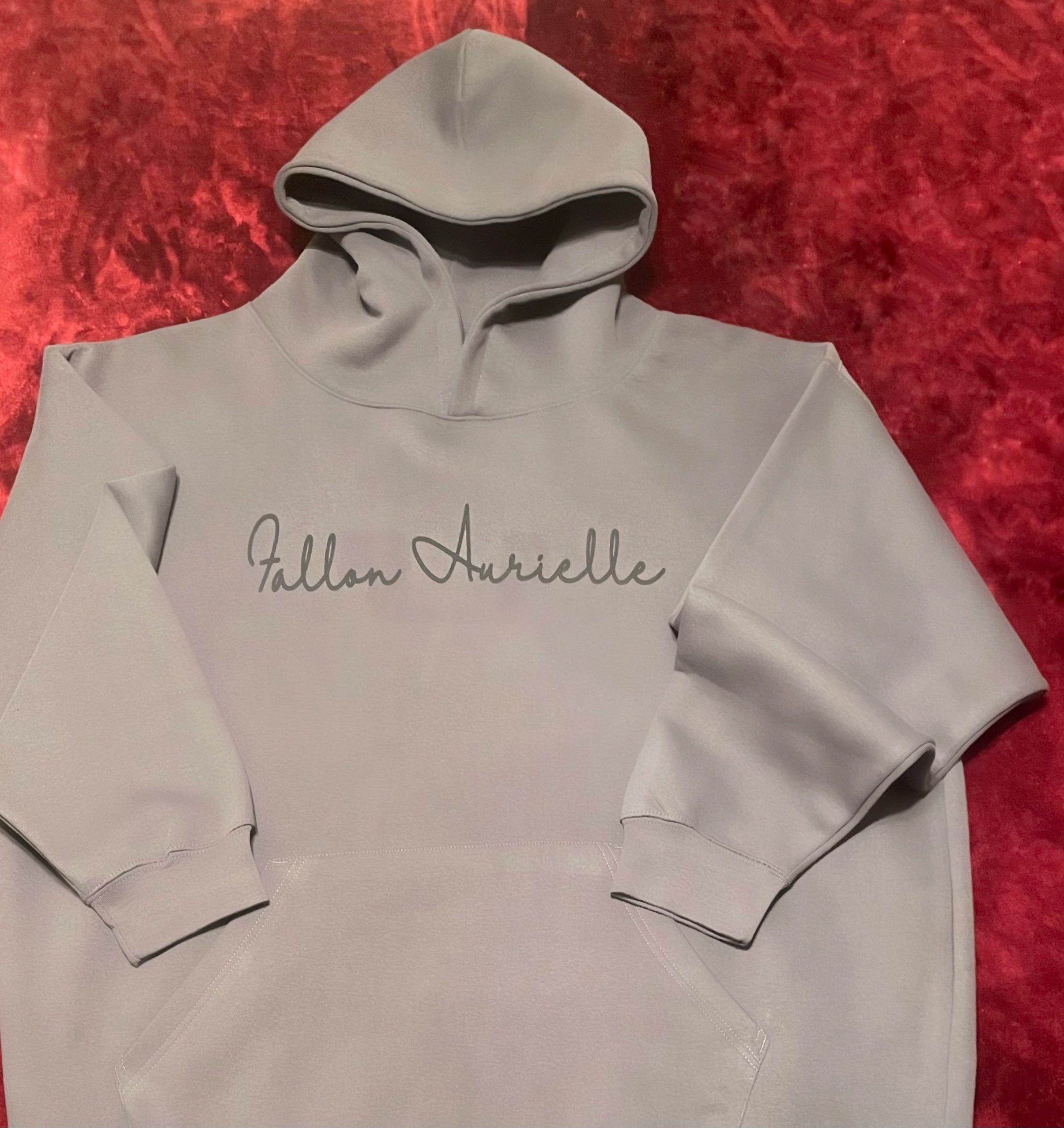 Fallon Aurielle Unisex Signature Gemini Twins Logo & Name Zodiac Hoodie (Charcoal Gray, Black & Red)