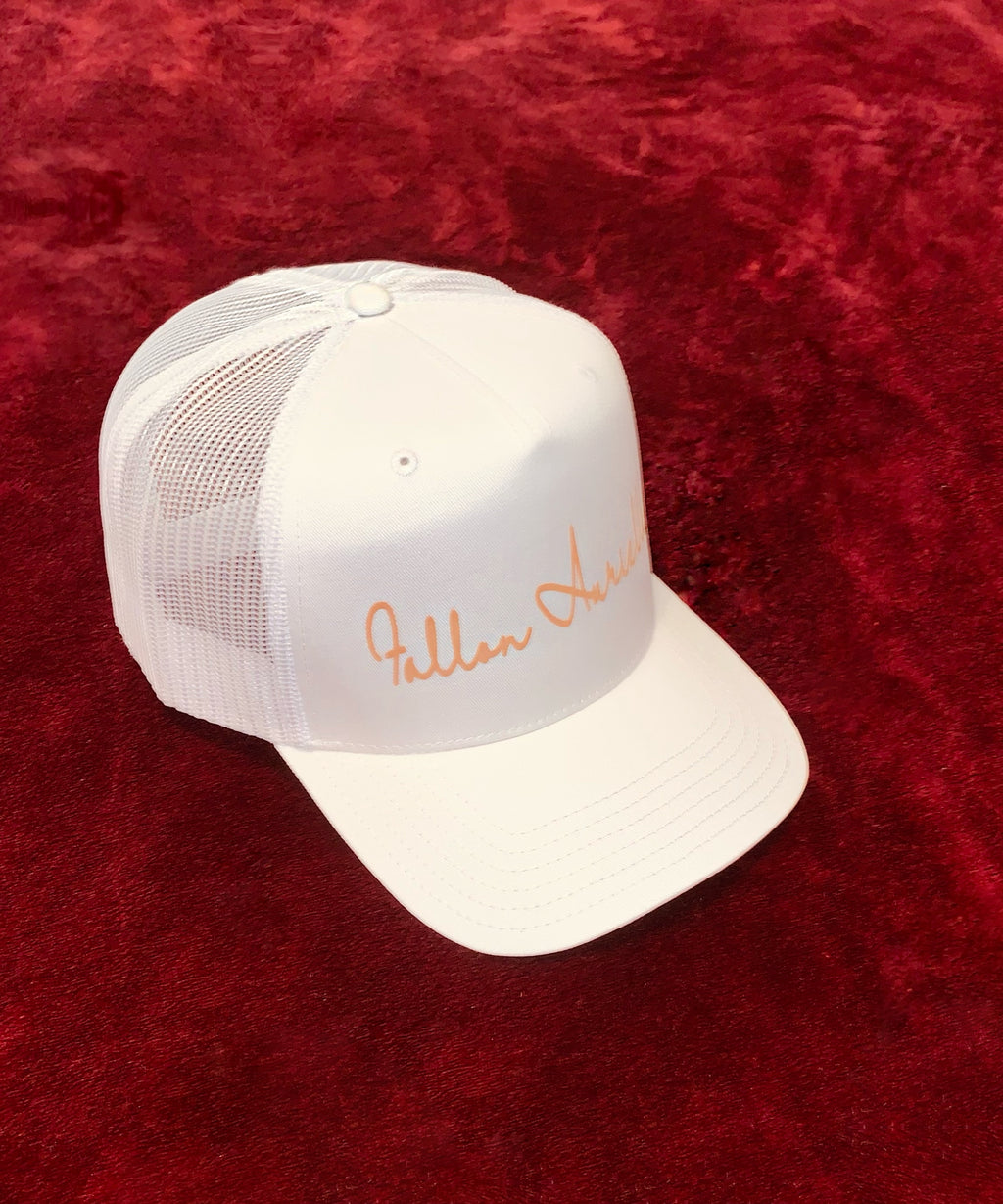 Fallon Aurielle Signature Classic Trucker Snapback Hat (White & Tan)