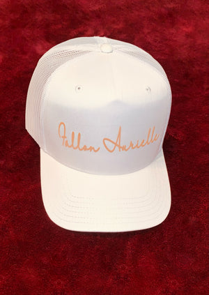 Fallon Aurielle Signature Classic Trucker Snapback Hat (White & Tan)