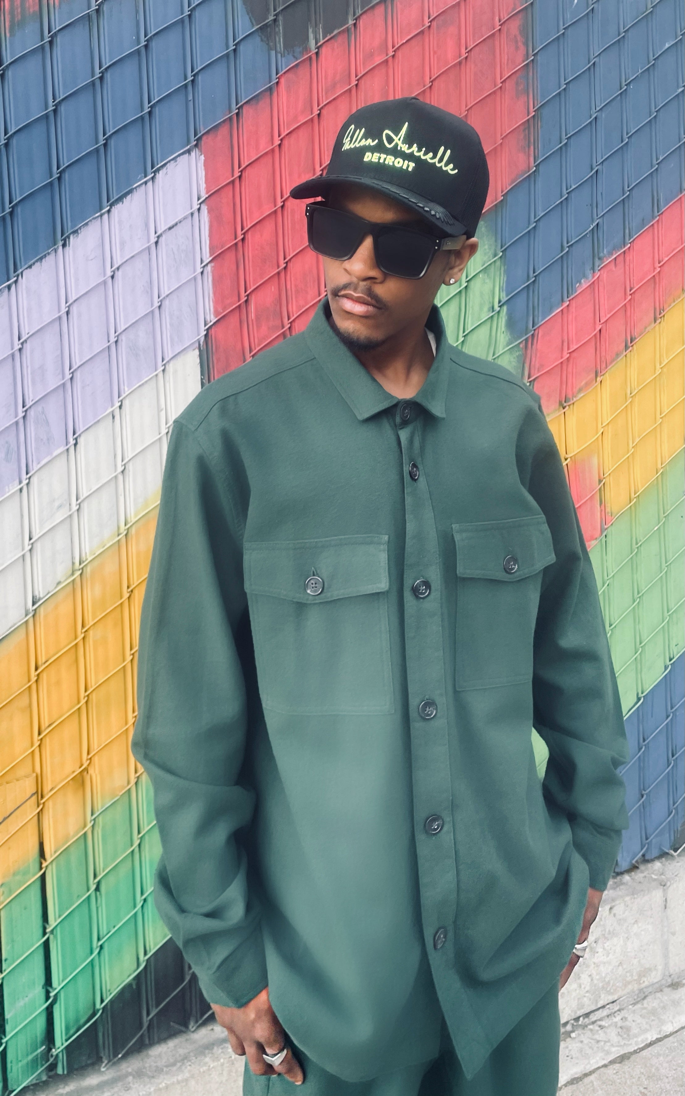 Militant Unisex Button Up Cargo Jogger Set (Hunter Green)