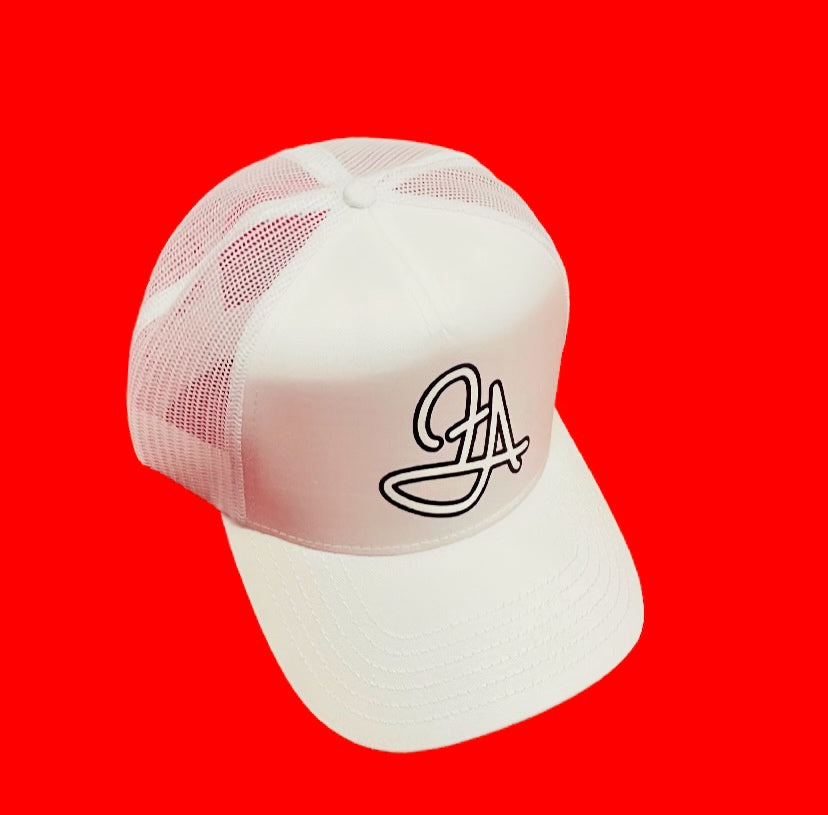 Fallon Aurielle F.A. 2 Tone Signature Classic Trucker Snapback Hat (White & Black)