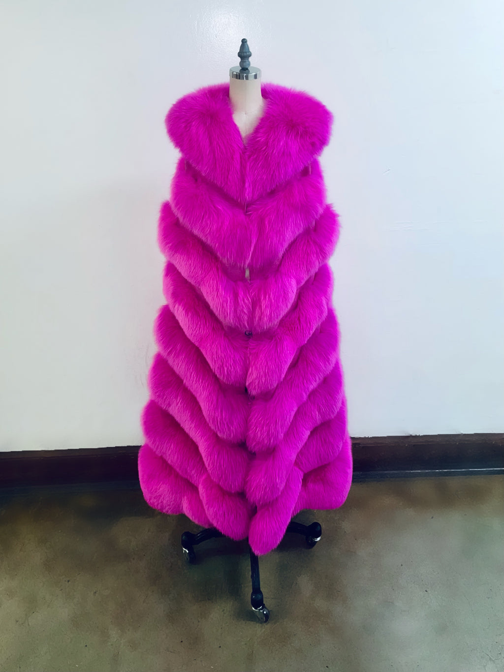 Fallon Aurielle Long Fox Fur Vest (Hot Pink)