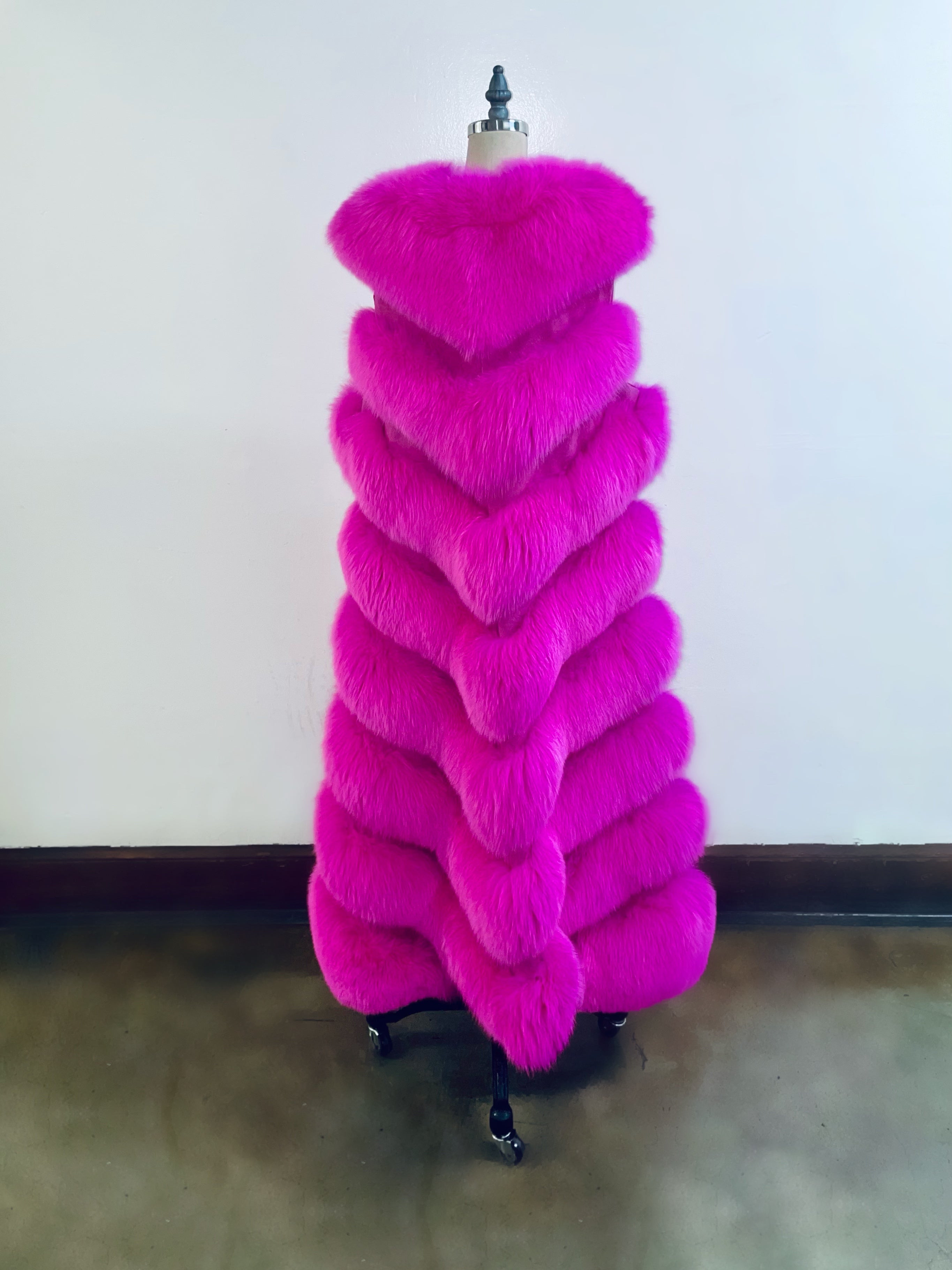 Fallon Aurielle Long Fox Fur Vest (Hot Pink)