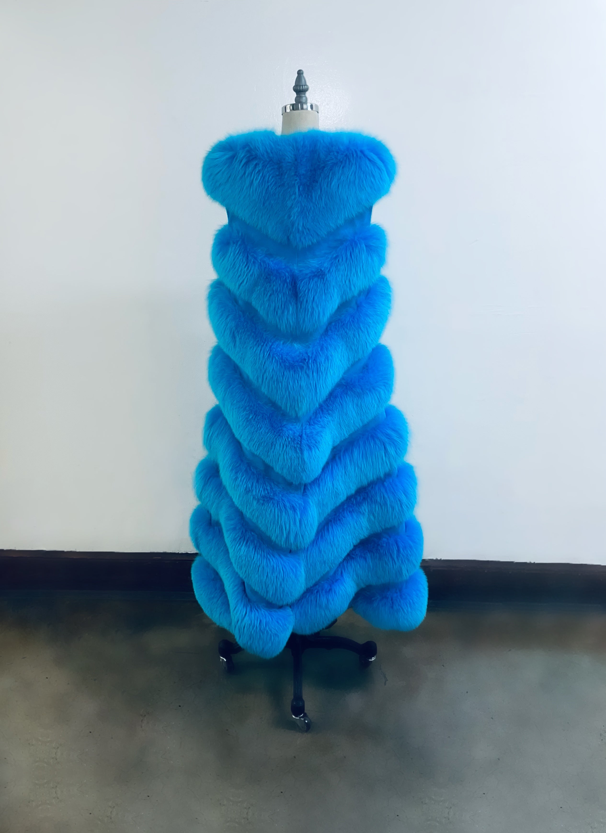 Fallon Aurielle Long Fox Fur Vest (Teal Blue)