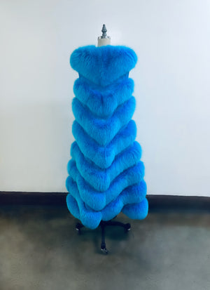 Fallon Aurielle Long Fox Fur Vest (Teal Blue)