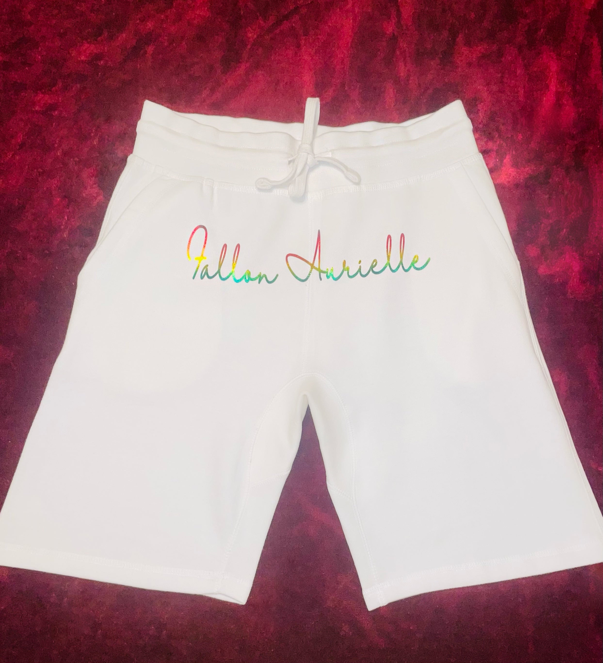 Fallon Aurielle Unisex Signature Taurus Bull Logo & Name Zodiac Short Set (White & Rainbow)