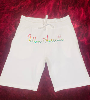 Fallon Aurielle Unisex Signature Taurus Bull Logo & Name Zodiac Short Set (White & Rainbow)