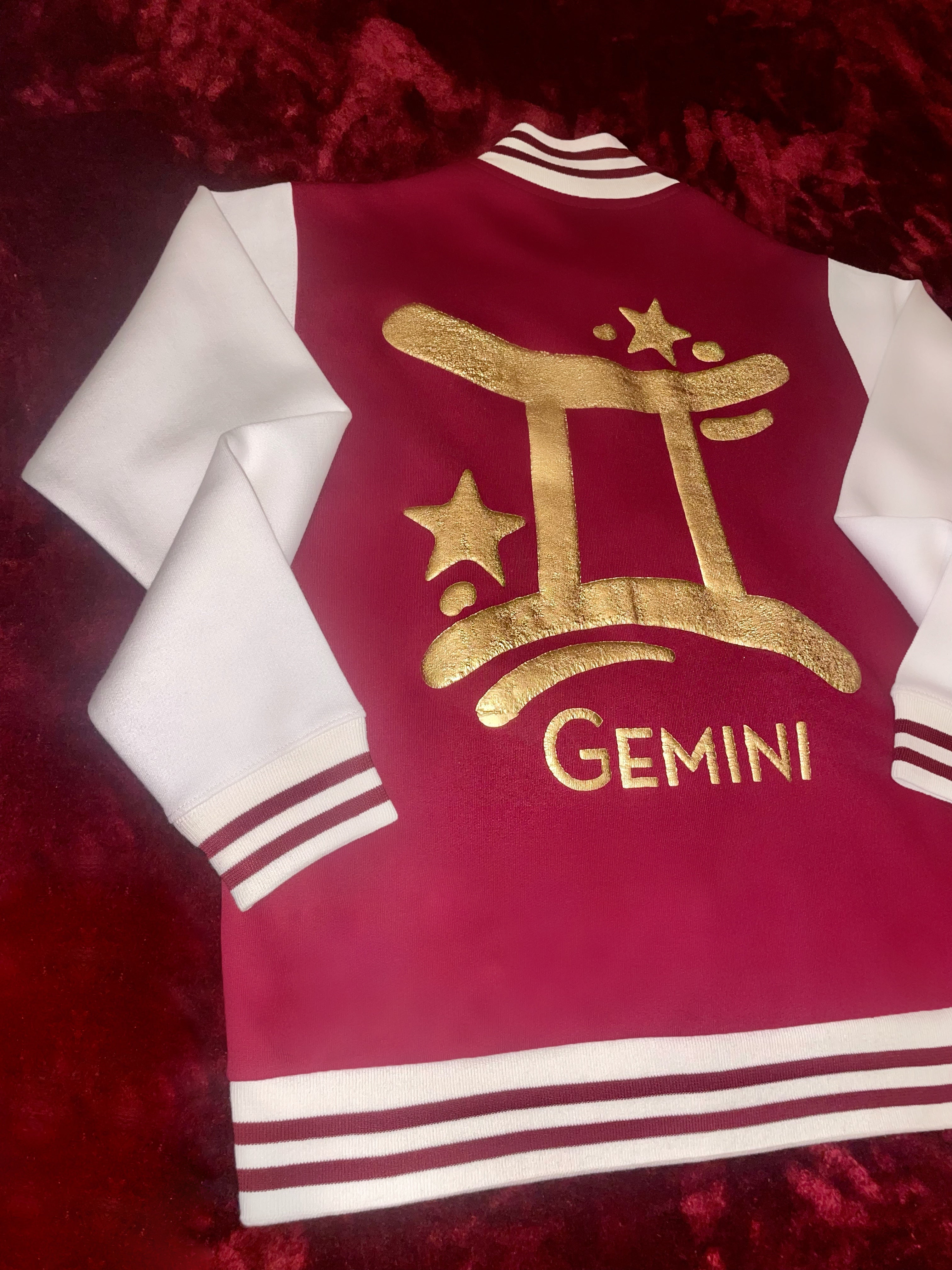 Fallon Aurielle Unisex Signature Gemini Logo & Name Zodiac Jacket Jogging Set (Burgundy, Antique Gold & Cream