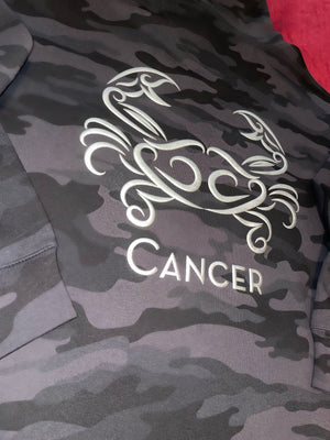 Fallon Aurielle Unisex Signature Cancer Logo & Name Zodiac Hoodie (Gray, Black & Silver Camo)