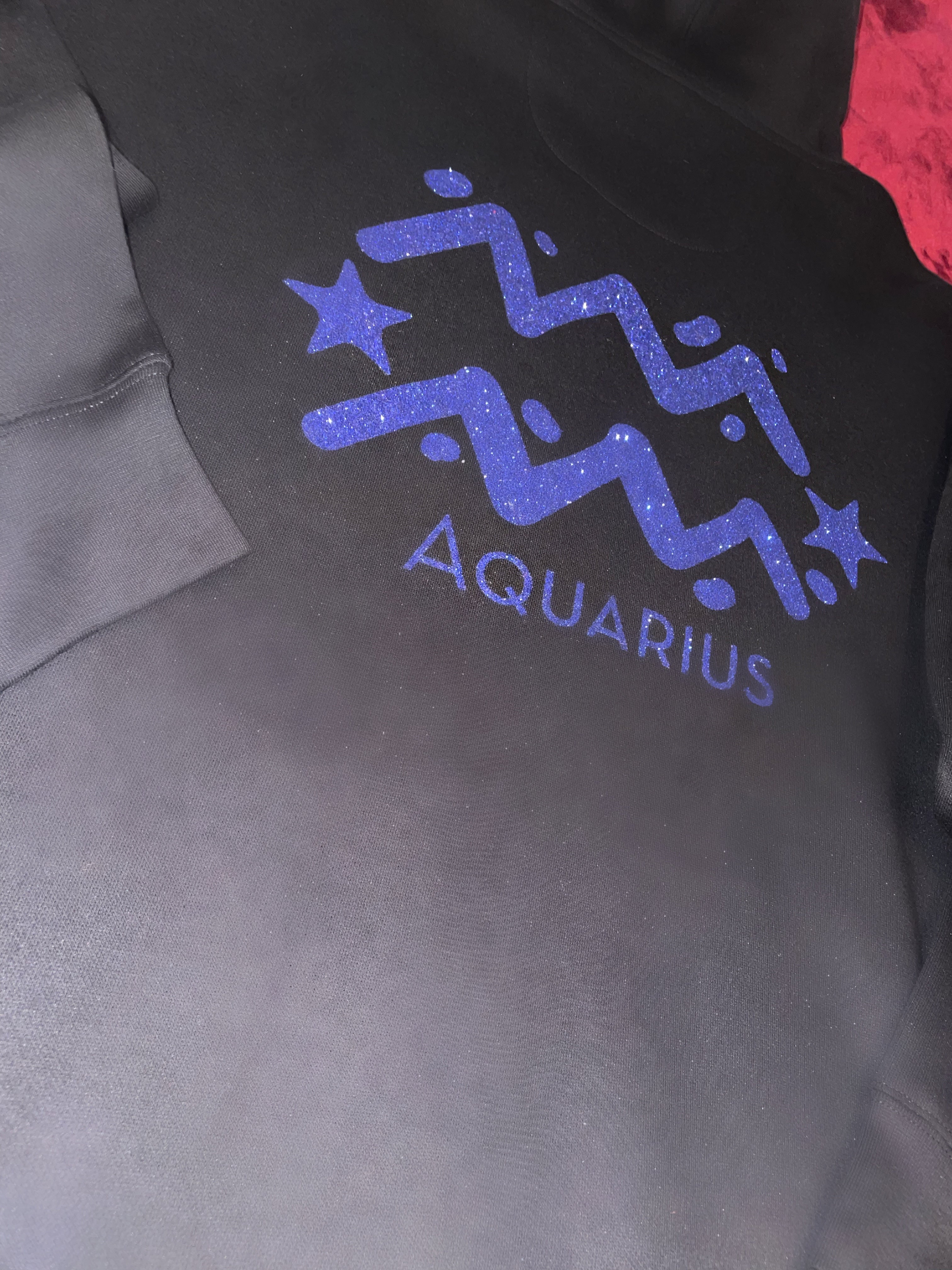Fallon Aurielle Unisex Signature Aquarius Logo & Name Zodiac Hoodie (Black & Purple Sparkle)