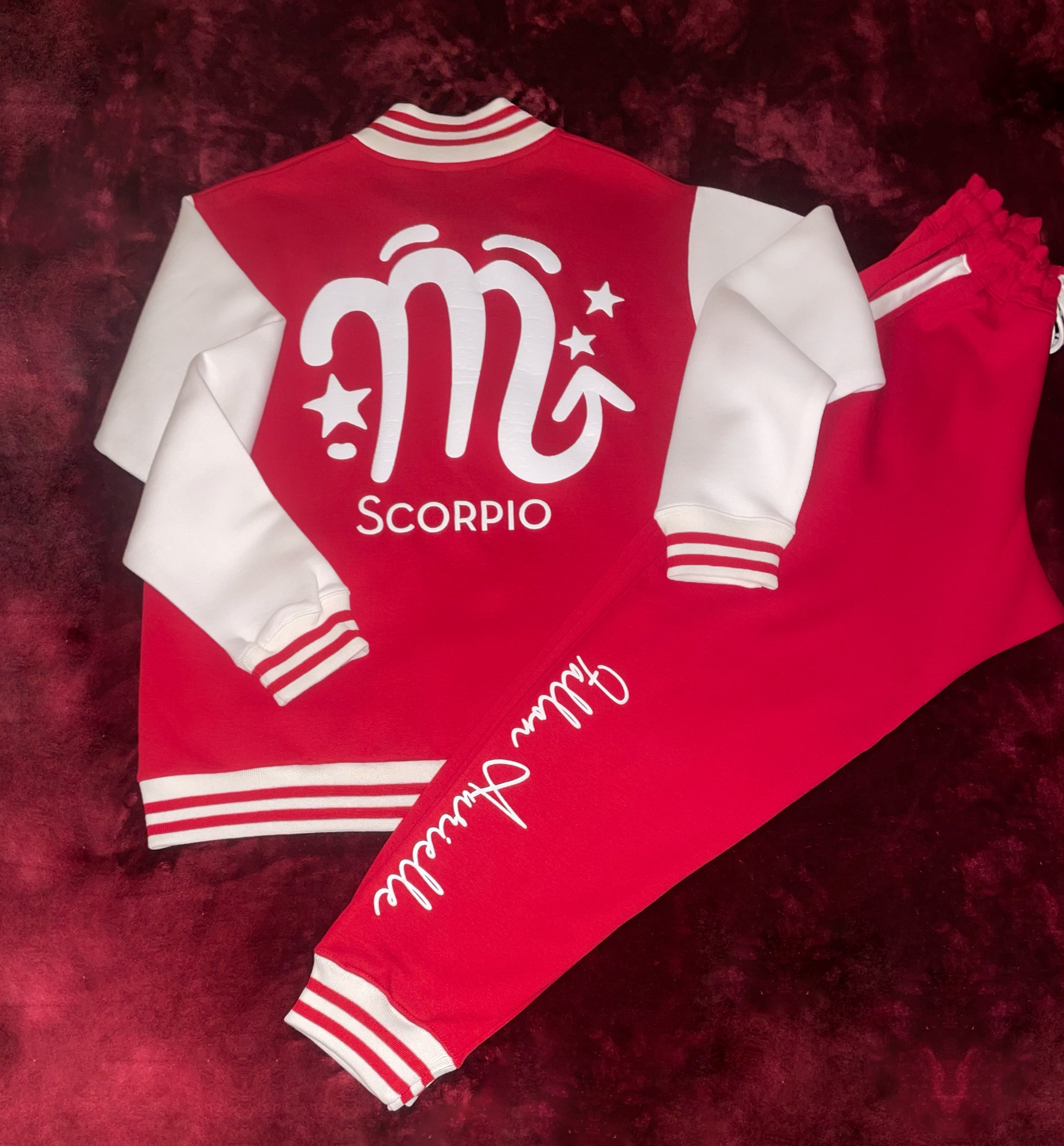 Fallon Aurielle Unisex Signature Scorpio Logo & Name Zodiac Jacket (Red & White)