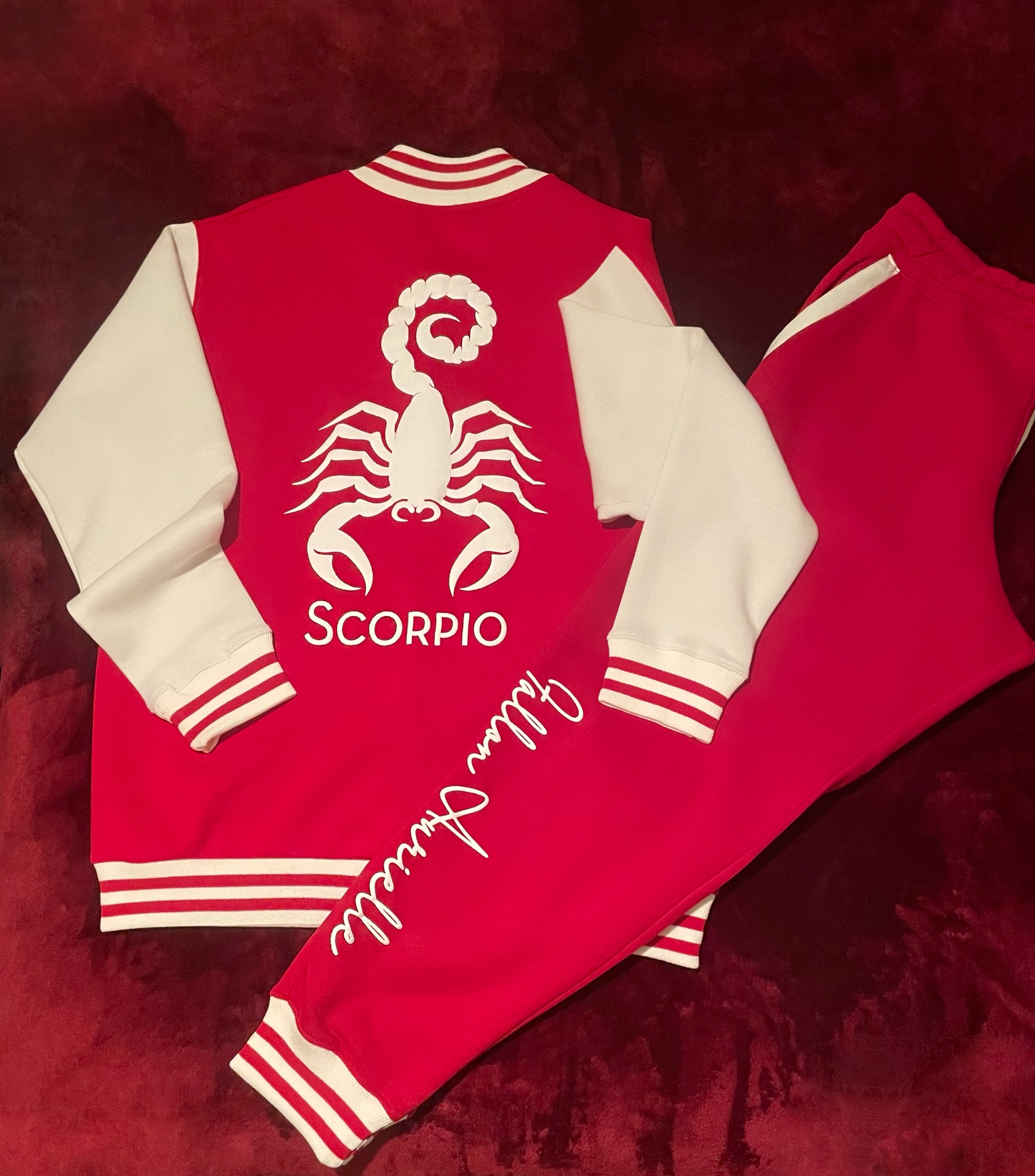 Fallon Aurielle Unisex Signature Scorpio Scorpion Logo & Name Zodiac Jacket (Red & White)