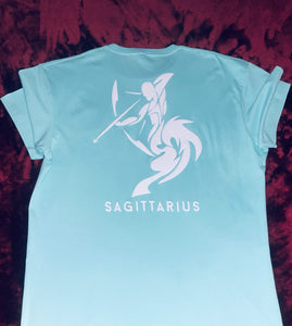 Fallon Aurielle Unisex Signature Sagittarius Logo & Name Zodiac T-Shirt (Seafoam Green & White)