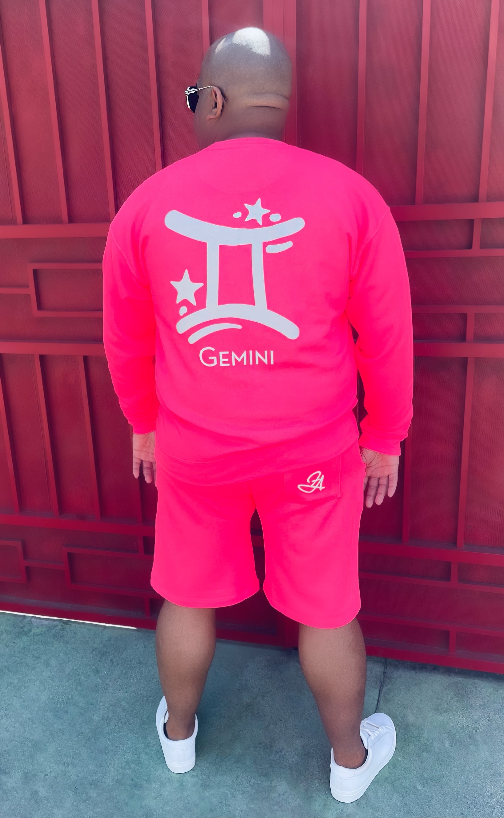 Fallon Aurielle Unisex Signature Gemini Zodiac Crewneck Sweater (Neon Pink & White)