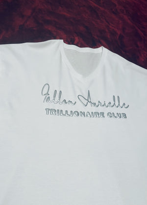 Fallon Aurielle Unisex Signature V-Neck Trillionaire Club T-Shirt (White & Silver)