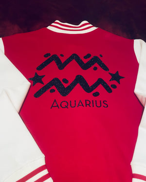 Fallon Aurielle Unisex Signature Aquarius Logo & Name Zodiac Jacket Jogging Set (Red, Black Sparkle & White)