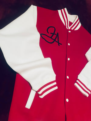 Fallon Aurielle Unisex Signature Aquarius Logo & Name Zodiac Jacket (Red, Black Sparkle & White)