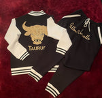 Fallon Aurielle Unisex Signature Taurus Bull Zodiac Jacket Jogging Set (Black, Antique Gold & White)