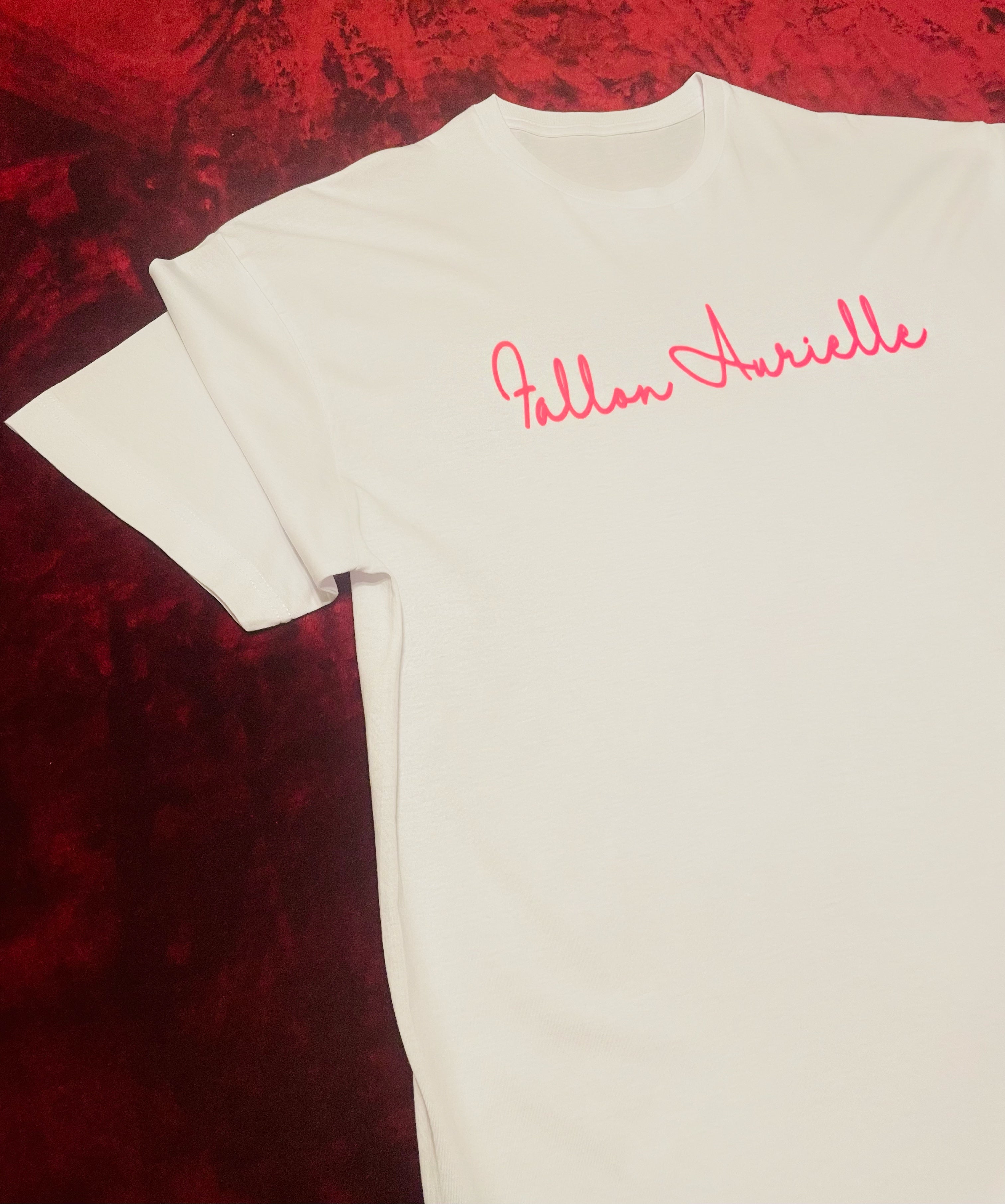 Fallon Aurielle Unisex Signature T-Shirt (White & Neon Pink)