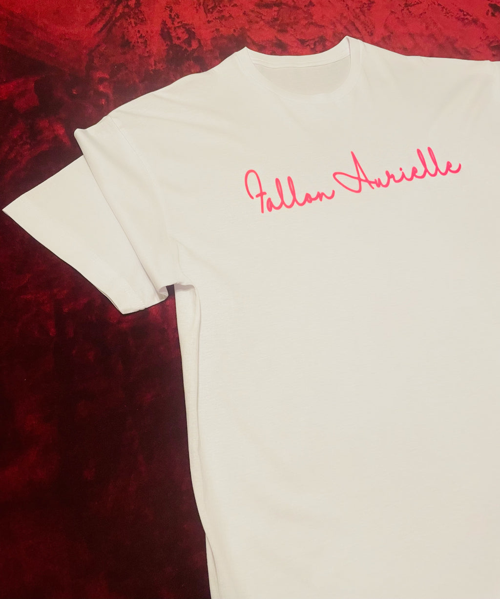 Fallon Aurielle Unisex Signature T-Shirt (White & Neon Pink)