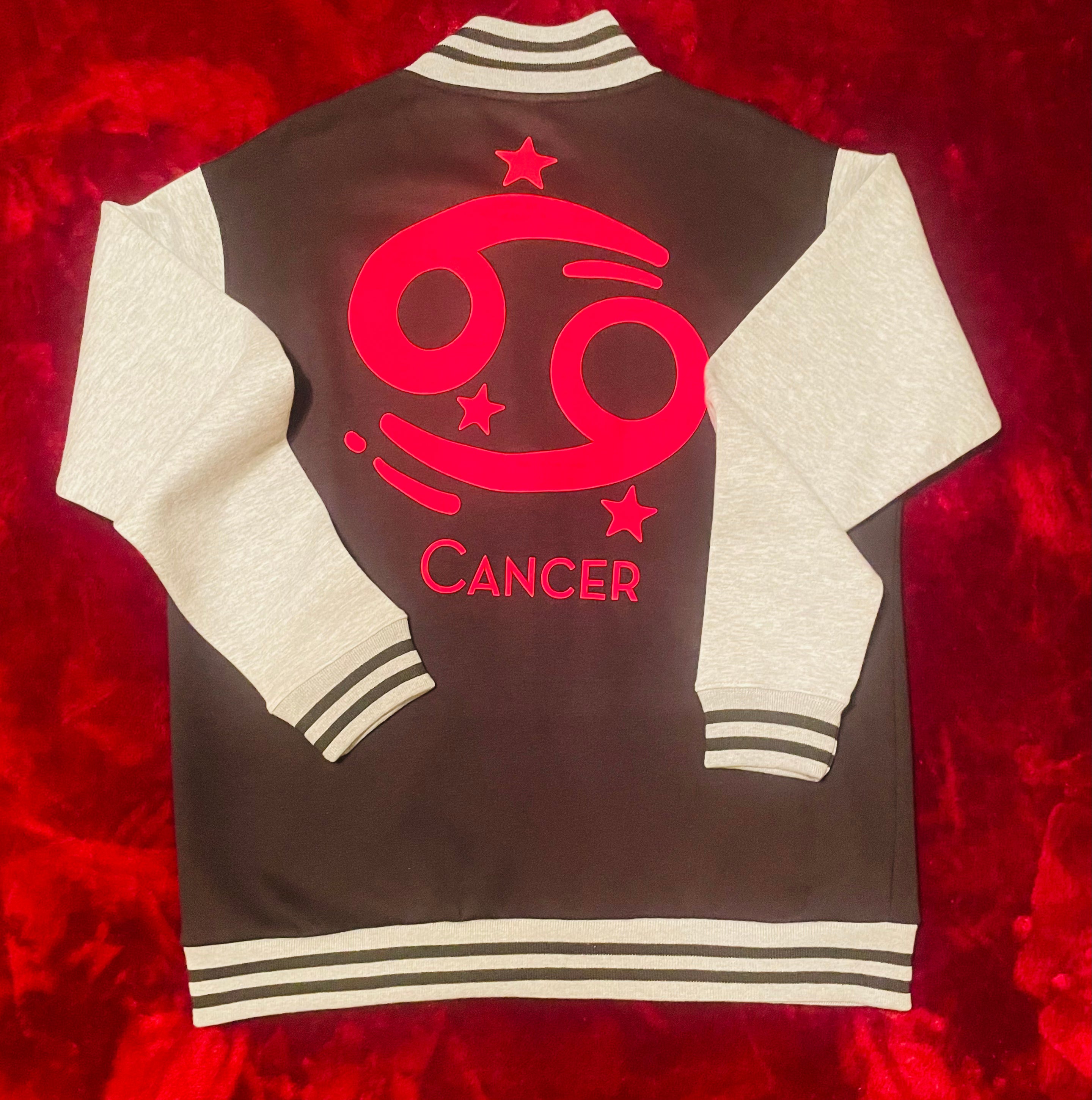 Fallon Aurielle Unisex Signature Cancer Logo & Name Zodiac Jacket (Black, Gray & Red)