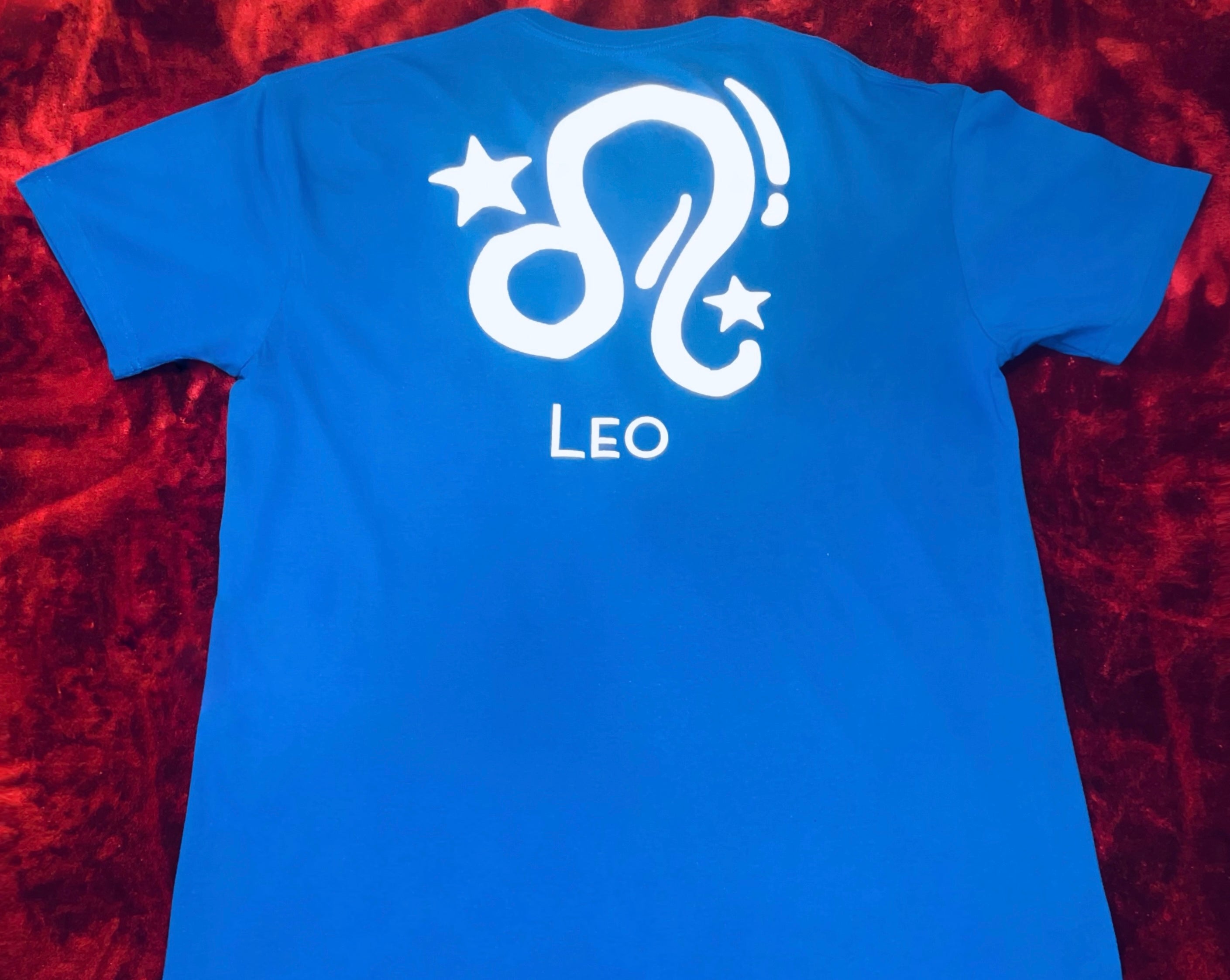 Fallon Aurielle Unisex Signature V-Neck Leo Logo & Name Zodiac T-Shirt (Royal Blue & White)