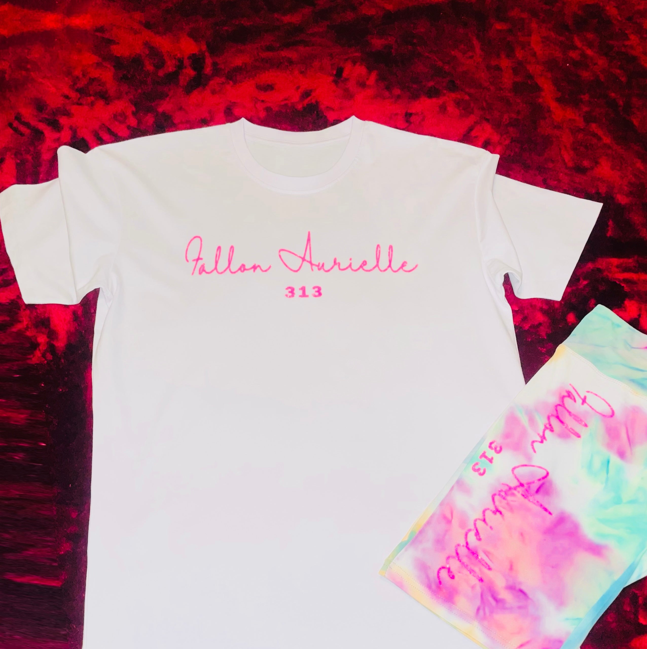 Fallon Aurielle Signature 313 Tie Dye Biker Short Set (White, Pink & Turquoise Tie Dye)