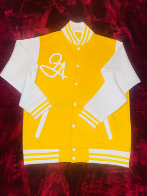 Fallon Aurielle Unisex Signature Leo Logo & Name Zodiac Jacket (Mustard Yellow & White)