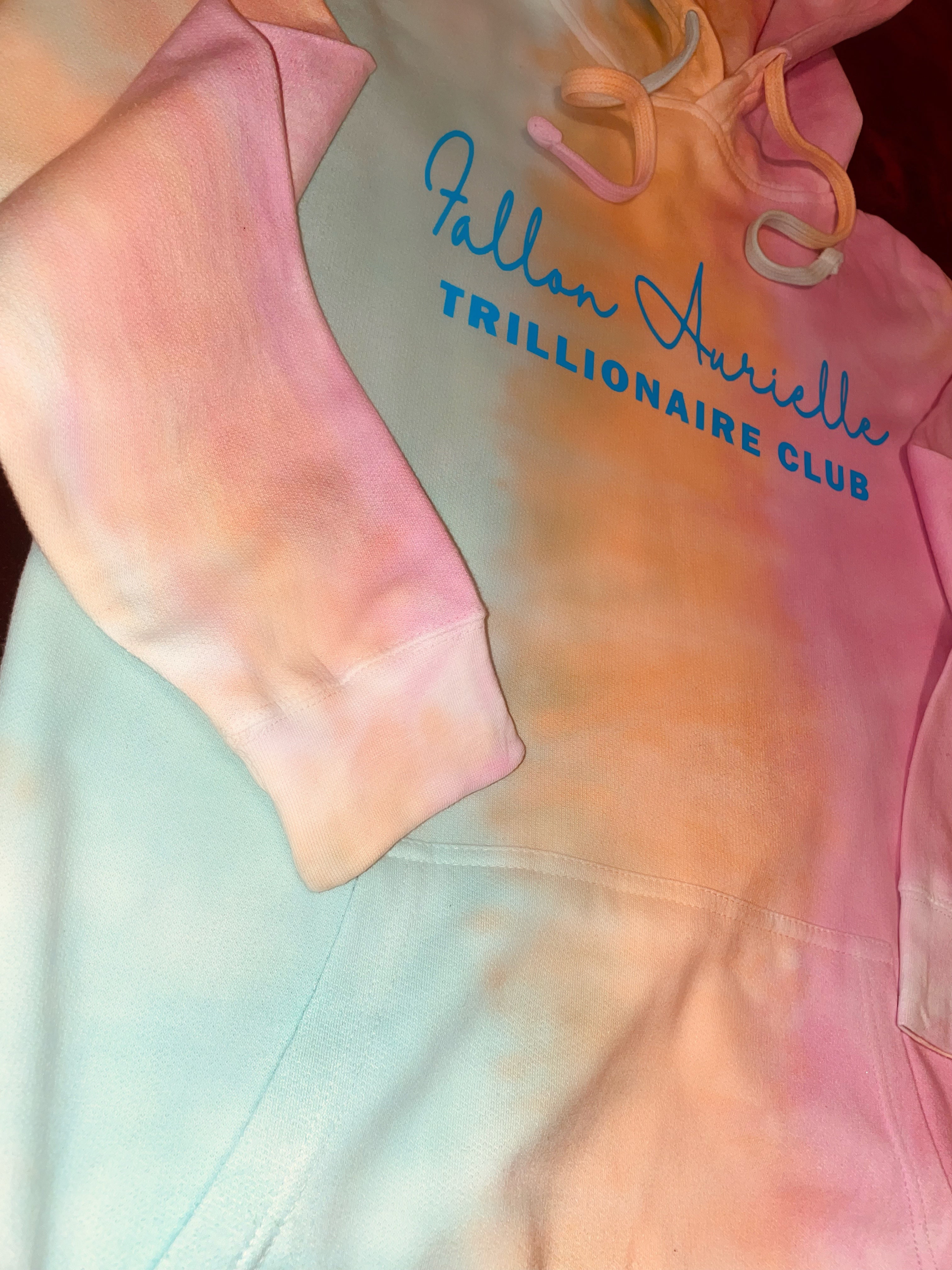 Fallon Aurielle Unisex Signature Trillionaire Club Tie Dye Hoodie (Peach, Sunrise Tie Dye & Powder Blue)