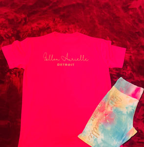 Fallon Aurielle Signature Detroit Tie Dye Biker Short Set (Hot Pink, Gold, Blue & Yellow Tie Dye)