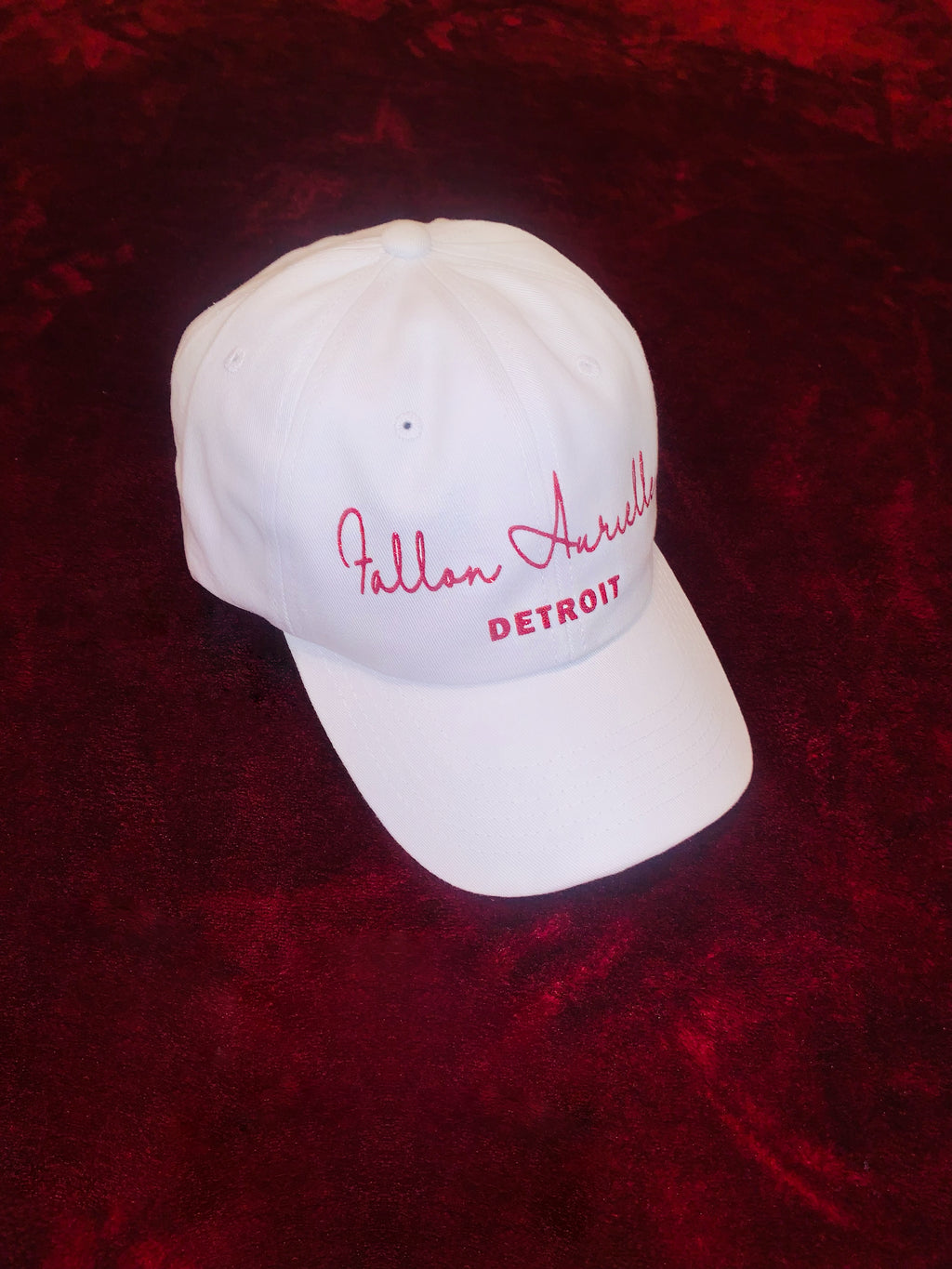 Fallon Aurielle Signature Detroit Dad Hat (White & Red Sparkle)