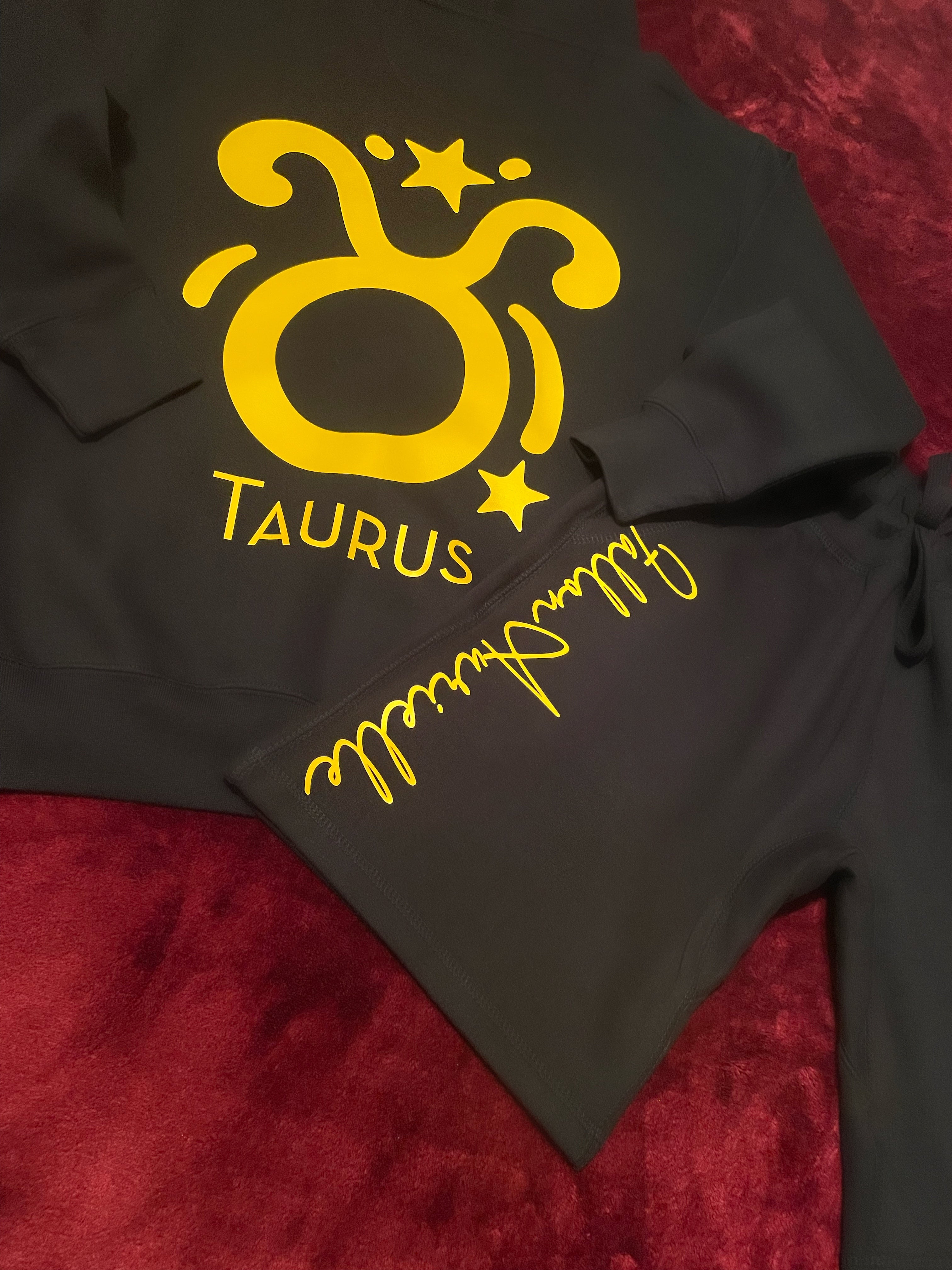 Fallon Aurielle Unisex Signature Taurus Logo & Name Zodiac Hoodie (Black & Yellow)
