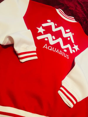 Fallon Aurielle Unisex Signature Aquarius  Logo & Name Zodiac Jacket (Red & White)