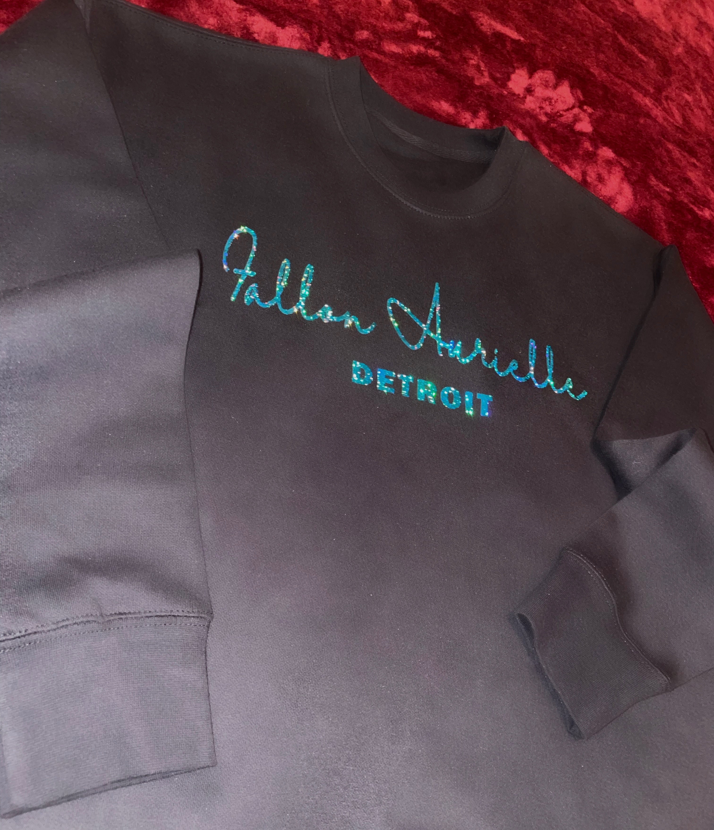 Fallon Aurielle Signature Crewneck Sweater Detroit Biker Short Set (Black & Blue Sparkle)