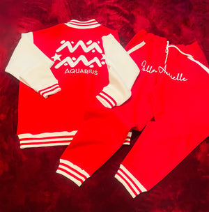 Fallon Aurielle Unisex Signature Aquarius  Logo & Name Zodiac Jacket (Red & White)