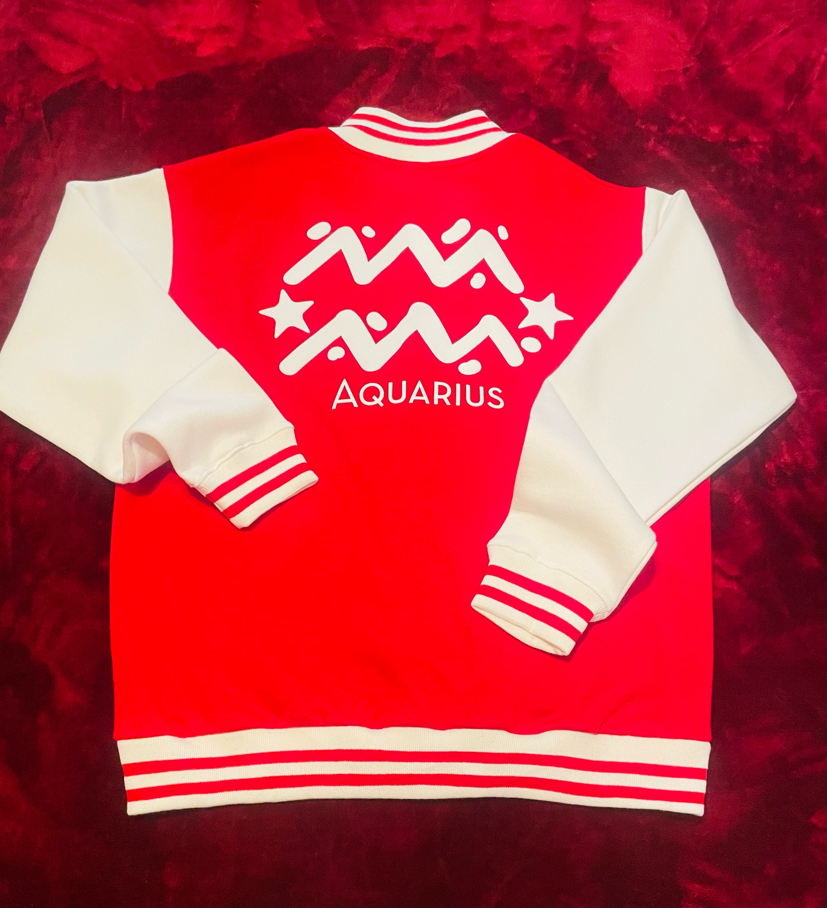 Fallon Aurielle Unisex Signature Aquarius  Logo & Name Zodiac Jacket (Red & White)